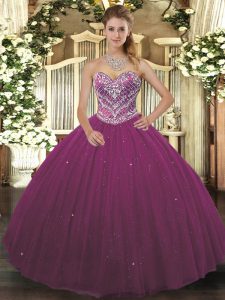 Customized Ball Gowns Ball Gown Prom Dress Burgundy Sweetheart Tulle Sleeveless Floor Length Lace Up