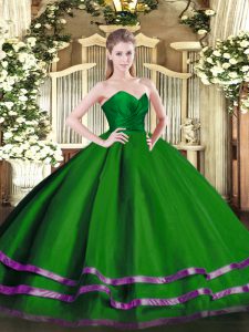 Sweetheart Sleeveless Zipper Quinceanera Gown Green Tulle