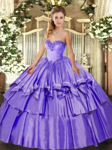 Beautiful Lavender Lace Up Sweetheart Beading and Ruffled Layers Vestidos de Quinceanera Organza and Taffeta Sleeveless