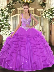 Dynamic Straps Sleeveless Tulle Sweet 16 Dress Beading and Ruffles Lace Up