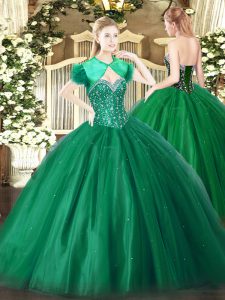Beading Vestidos de Quinceanera Dark Green Lace Up Sleeveless Floor Length