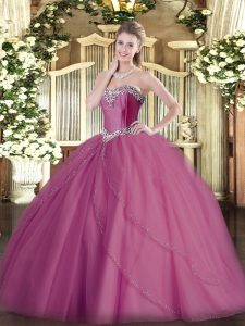 Luxurious Lilac Sleeveless Tulle Brush Train Lace Up 15 Quinceanera Dress for Military Ball and Sweet 16 and Quinceanera