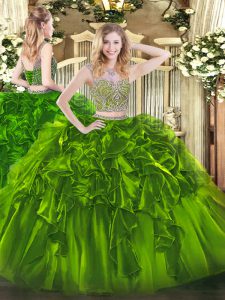 Organza Sleeveless Floor Length Sweet 16 Quinceanera Dress and Beading and Ruffles