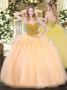 Ball Gowns Quince Ball Gowns Orange Red Sweetheart Organza Sleeveless Floor Length Lace Up