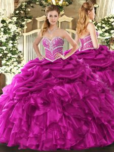Sleeveless Beading and Ruffles and Pick Ups Lace Up Quinceanera Gown