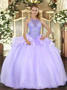 Sleeveless Beading Lace Up Quince Ball Gowns