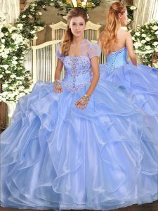 Organza Sleeveless Floor Length Vestidos de Quinceanera and Appliques and Ruffles