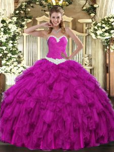 Extravagant Sweetheart Sleeveless Lace Up Sweet 16 Dresses Fuchsia Organza