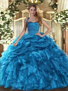 Floor Length Ball Gowns Sleeveless Baby Blue Ball Gown Prom Dress Lace Up