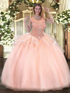 Gorgeous Peach Sleeveless Organza Zipper Sweet 16 Quinceanera Dress for Military Ball and Sweet 16 and Quinceanera