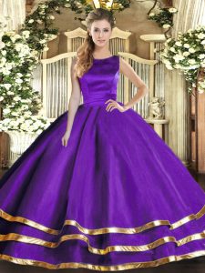 Super Purple Sleeveless Floor Length Ruffled Layers Lace Up Quinceanera Dresses