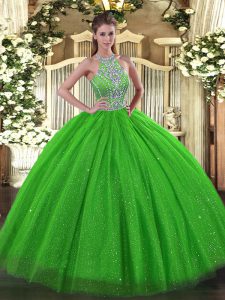 Deluxe Sleeveless Floor Length Beading Lace Up 15th Birthday Dress with