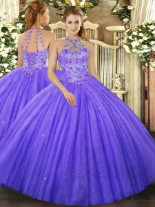 High Quality Beading and Embroidery Quinceanera Dresses Lavender Lace Up Sleeveless Floor Length