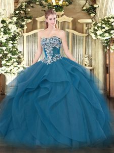 Floor Length Ball Gowns Sleeveless Teal Sweet 16 Quinceanera Dress Lace Up
