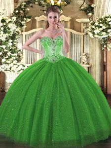 Ball Gowns 15 Quinceanera Dress Green Sweetheart Tulle and Sequined Sleeveless Floor Length Lace Up