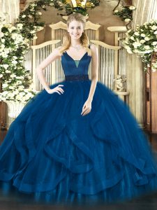 Sweet Straps Sleeveless Tulle Quinceanera Dress Beading and Ruffles Zipper