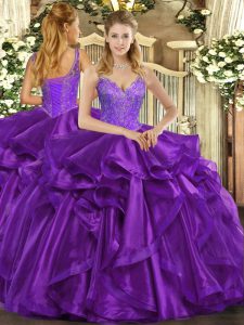 Luxury Sleeveless Lace Up Floor Length Beading and Ruffles Quinceanera Dress