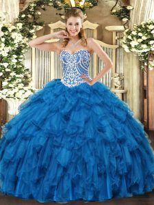 Sleeveless Beading and Ruffles Lace Up Sweet 16 Dress