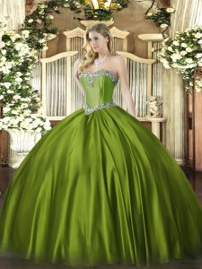 Beading Quinceanera Dresses Olive Green Lace Up Sleeveless Floor Length