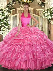 Organza Sleeveless Floor Length Quinceanera Gown and Ruffled Layers and Pick Ups