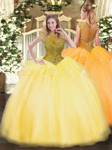 Cap Sleeves Zipper Floor Length Beading and Appliques Quinceanera Dress