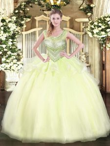 Scoop Sleeveless Lace Up Sweet 16 Dress Light Yellow Organza