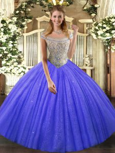 Floor Length Ball Gowns Sleeveless Blue Sweet 16 Dress Lace Up