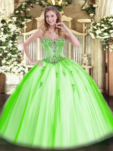 Chic Floor Length Quinceanera Dress Tulle Sleeveless Beading and Appliques