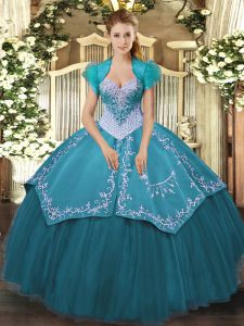 Dramatic Satin and Tulle Sleeveless Floor Length Quinceanera Gown and Beading and Embroidery