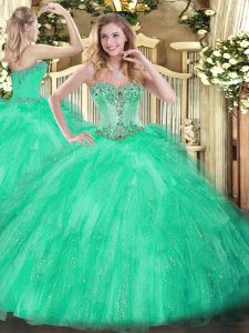 Perfect Tulle Sleeveless Floor Length Quinceanera Dresses and Beading and Ruffles