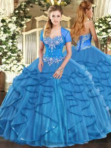 Dramatic Floor Length Ball Gowns Sleeveless Baby Blue Vestidos de Quinceanera Lace Up