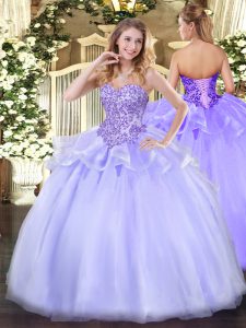 Fashionable Lavender Lace Up Sweetheart Appliques Quinceanera Gown Organza Sleeveless
