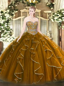 Tulle Sleeveless Floor Length 15 Quinceanera Dress and Beading and Ruffles