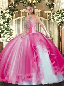 Ideal Sleeveless Beading and Ruffles Lace Up Sweet 16 Dresses