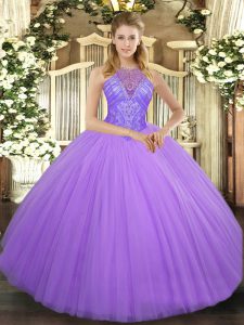 Sleeveless Lace Up Floor Length Beading 15th Birthday Dress