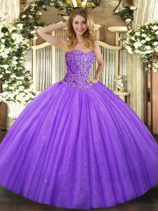 Floor Length Ball Gowns Sleeveless Lavender 15th Birthday Dress Lace Up