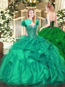 Floor Length Turquoise Quince Ball Gowns Sweetheart Sleeveless Lace Up