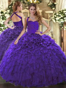 Romantic Organza Sleeveless Floor Length Sweet 16 Dress and Ruffles