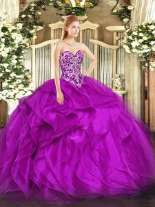 Sweetheart Sleeveless Organza Sweet 16 Quinceanera Dress Beading and Ruffles Lace Up