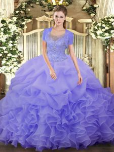 Flirting Floor Length Lavender Sweet 16 Dresses Scoop Sleeveless Clasp Handle