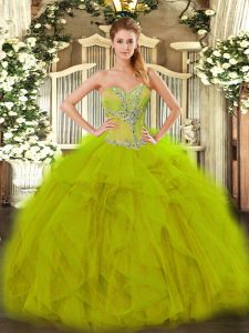 Ball Gowns Sweet 16 Quinceanera Dress Olive Green Sweetheart Organza Sleeveless Floor Length Lace Up