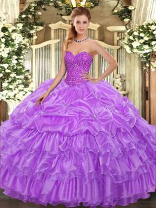 Ball Gowns Quince Ball Gowns Lavender Sweetheart Organza Sleeveless Floor Length Lace Up