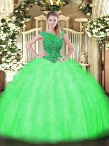 Glamorous Floor Length Sweet 16 Dresses Tulle Sleeveless Beading and Ruffles