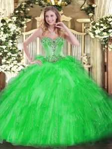 Fine Sweetheart Sleeveless Lace Up Sweet 16 Dresses Green Tulle