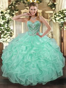 Elegant Apple Green Sleeveless Tulle Lace Up Vestidos de Quinceanera for Military Ball and Sweet 16 and Quinceanera