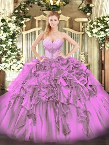 Charming Lilac Lace Up Sweetheart Beading and Ruffles 15 Quinceanera Dress Organza Sleeveless