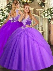 Admirable Tulle Sleeveless Floor Length Sweet 16 Dresses and Beading and Pick Ups