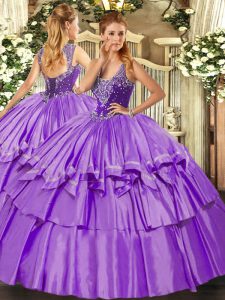 Floor Length Lavender Quinceanera Dress Straps Sleeveless Lace Up