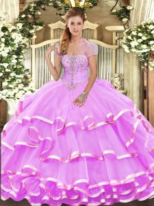 Trendy Floor Length Lilac Sweet 16 Dress Strapless Sleeveless Lace Up