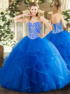 Sumptuous Sleeveless Lace Up Floor Length Beading and Ruffles Sweet 16 Dress